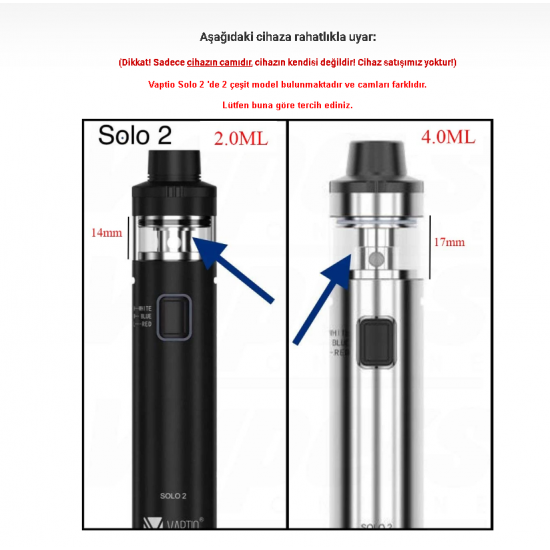 Vaptio Solo 2 Atomizer Camı - Vaptio Solo 2 Cam