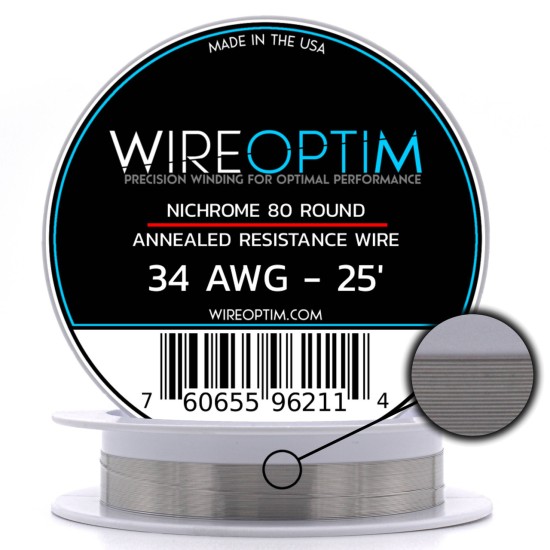 Wire Optim | Nichrome 80 - 34 GA Makara Rezistans Teli - 25 FT - Orijinal
